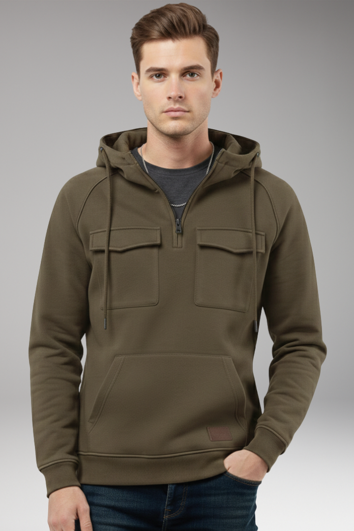 Men’s Hoodie with Half Zipper and Chest Storage