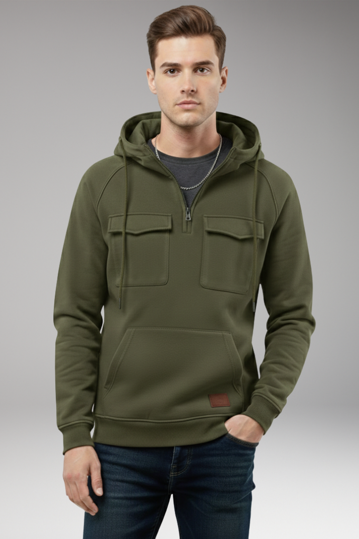 Men’s Hoodie with Half Zipper and Chest Storage