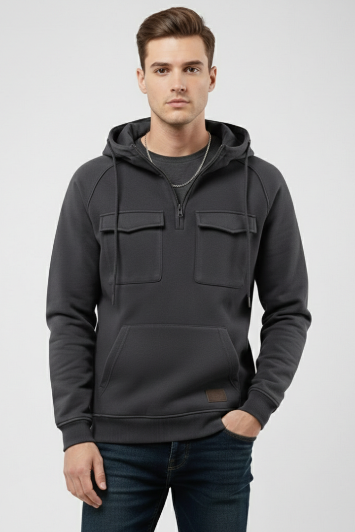 Men’s Hoodie with Half Zipper and Chest Storage