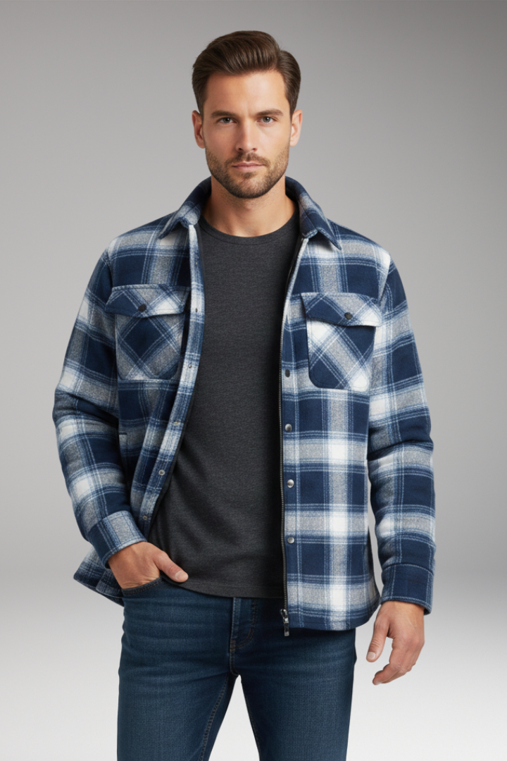 Men's Jacket with Button Fastening and Quilted Lining