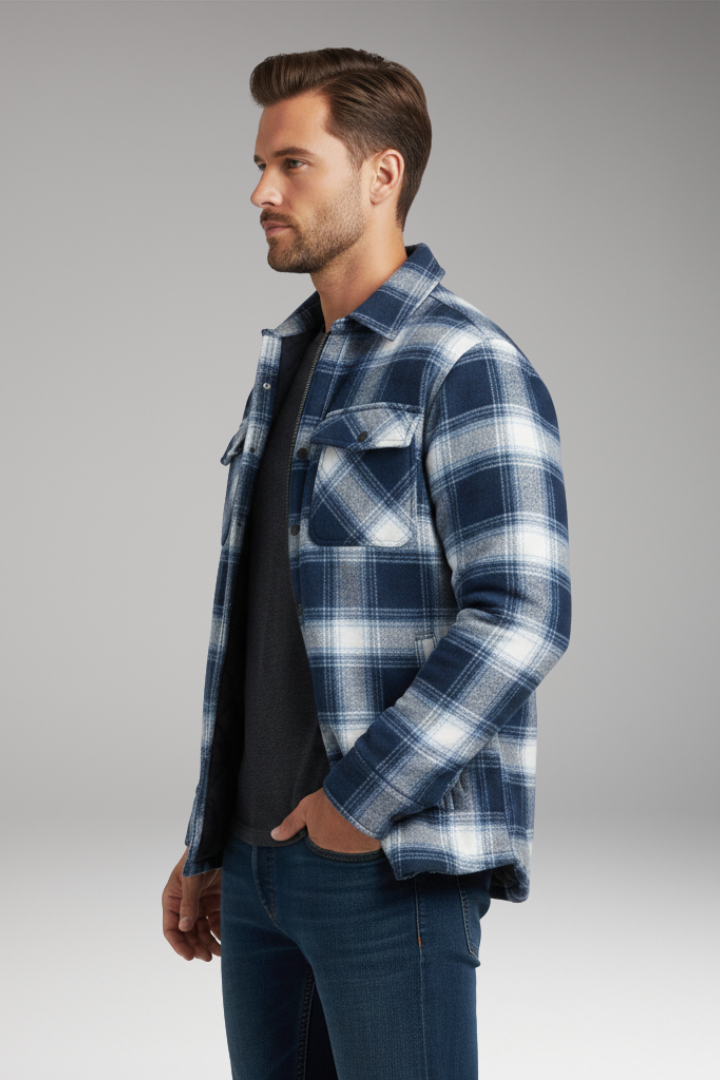 Men's Jacket with Button Fastening and Quilted Lining