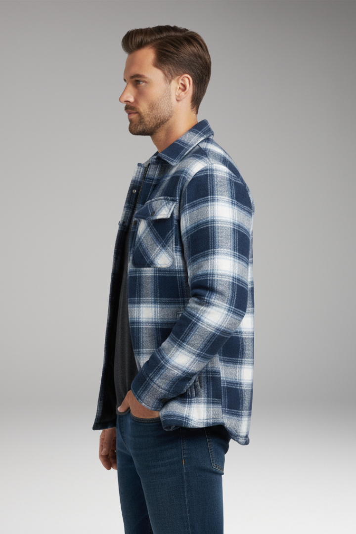 Men's Jacket with Button Fastening and Quilted Lining