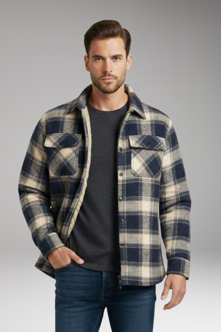 Men's Jacket with Button Fastening and Quilted Lining