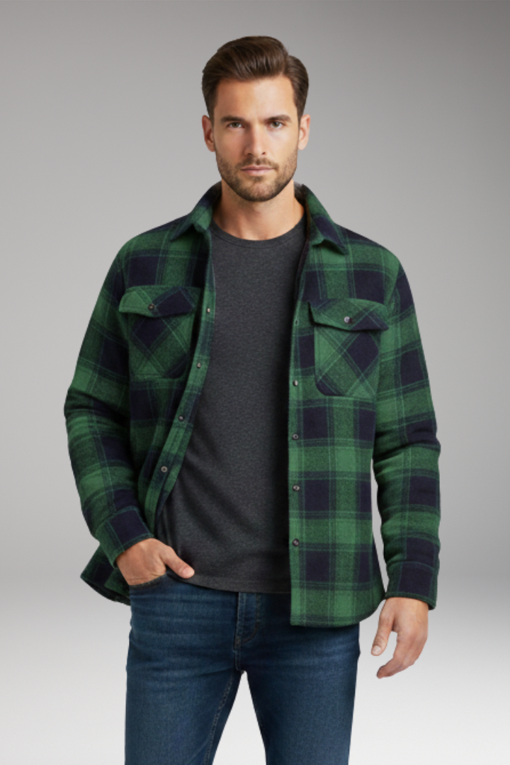 Men's Jacket with Button Fastening and Quilted Lining
