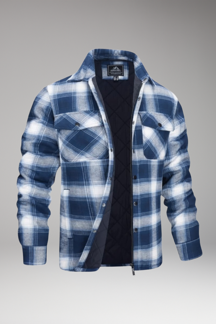 Men's Jacket with Button Fastening and Quilted Lining