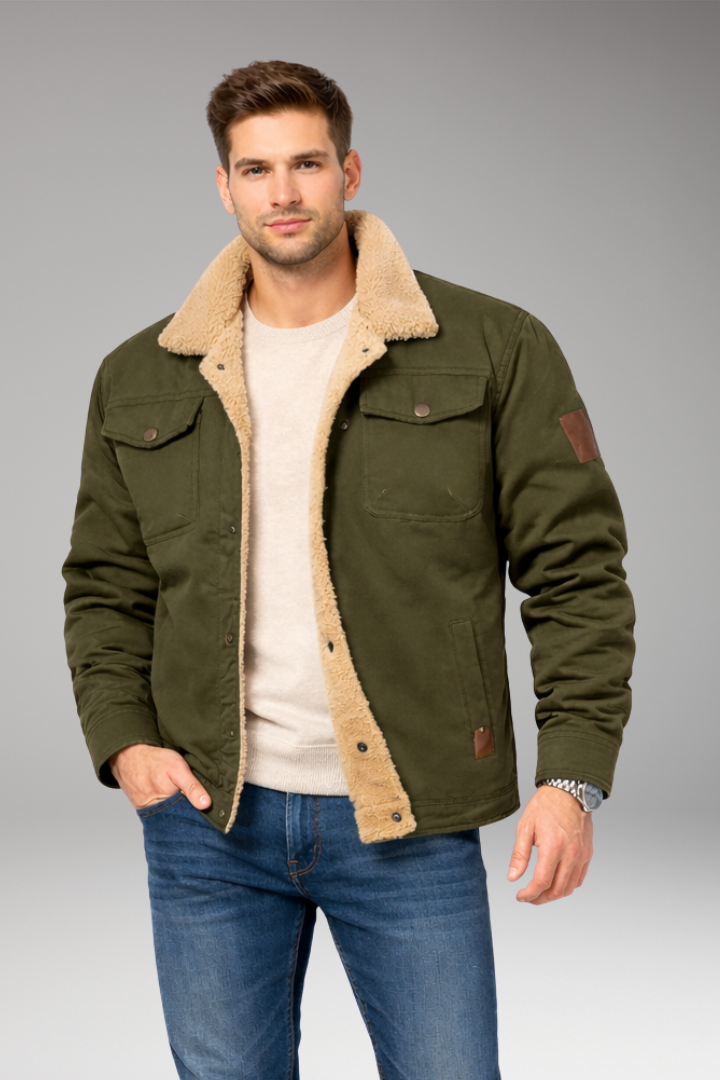 Men’s Jacket with Button Closure and Sherpa Lining