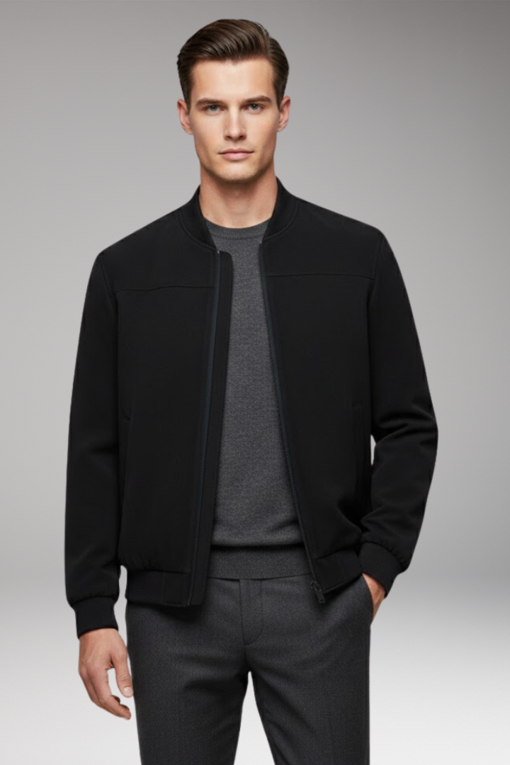 Men's Jacket with Front Closure and Ribbed Cuffs