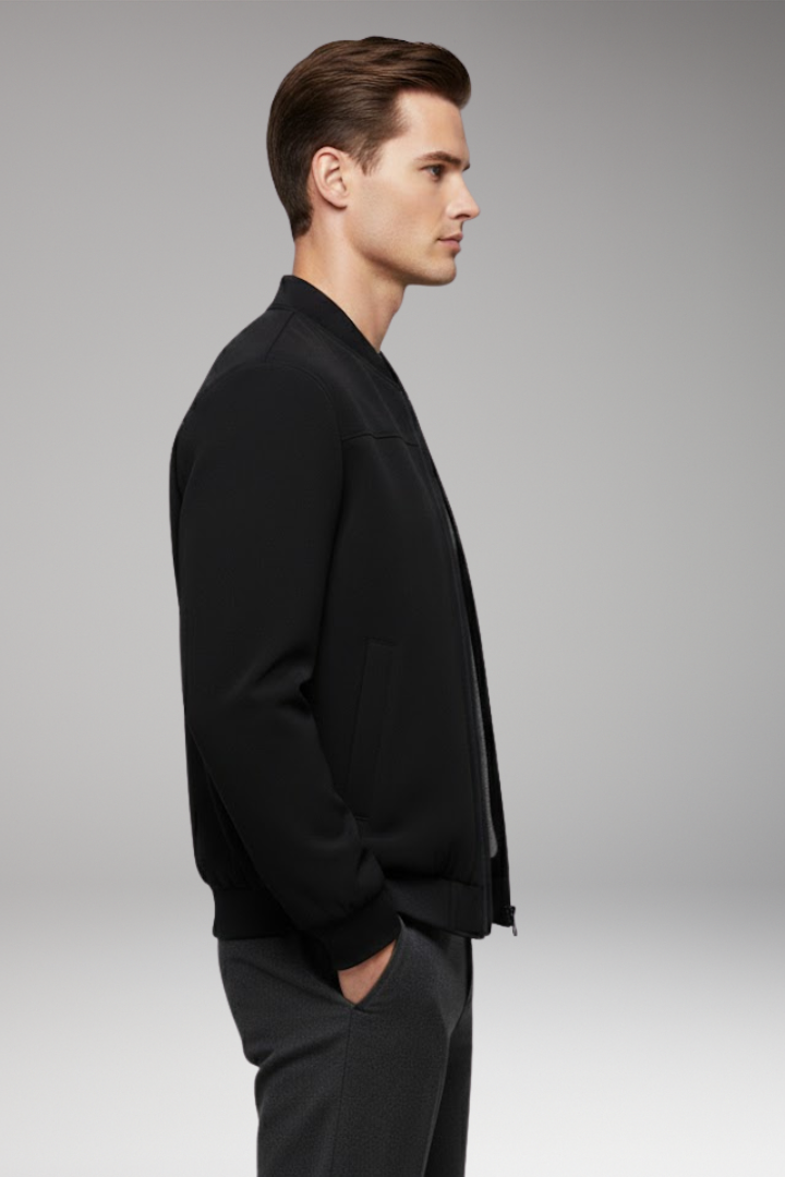 Men's Jacket with Front Closure and Ribbed Cuffs