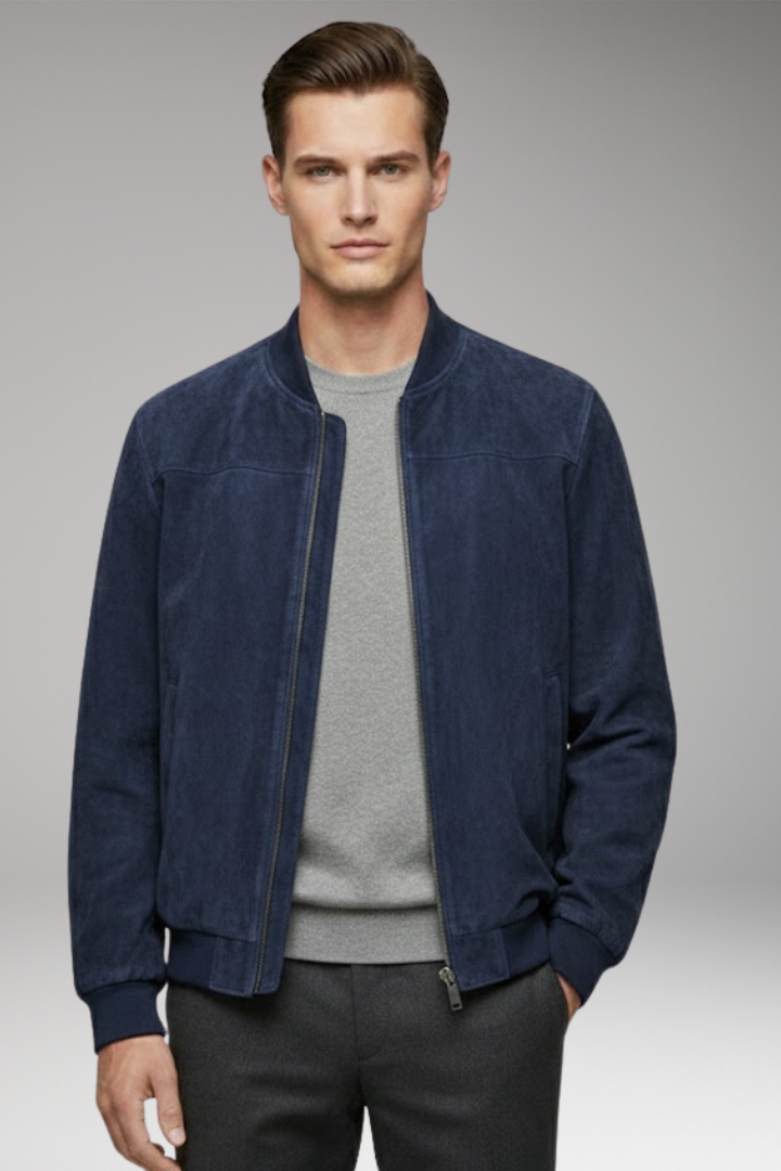 Men's Jacket with Front Closure and Ribbed Cuffs