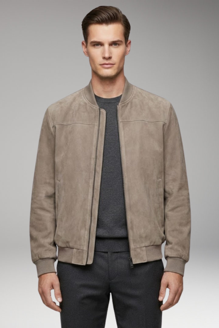 Men's Jacket with Front Closure and Ribbed Cuffs