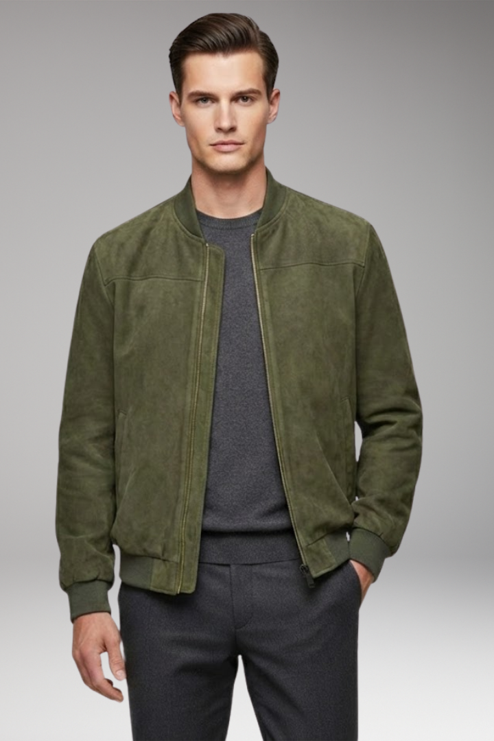 Men's Jacket with Front Closure and Ribbed Cuffs
