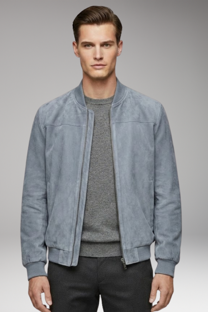 Men's Jacket with Front Closure and Ribbed Cuffs