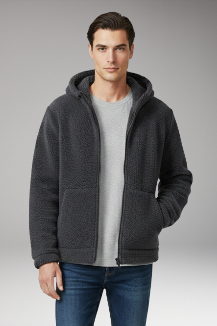 Men’s Jacket with Hooded Neckline and Zipper Closure