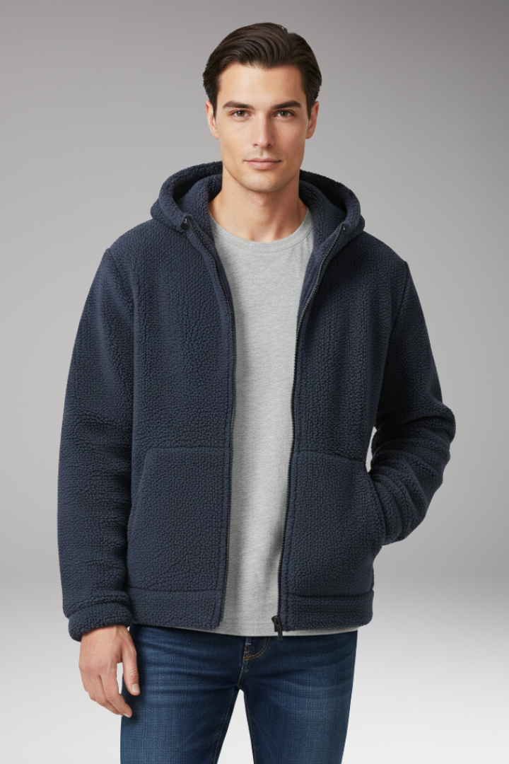 Men’s Jacket with Hooded Neckline and Zipper Closure