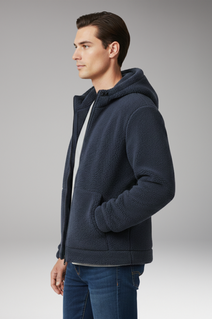 Men’s Jacket with Hooded Neckline and Zipper Closure