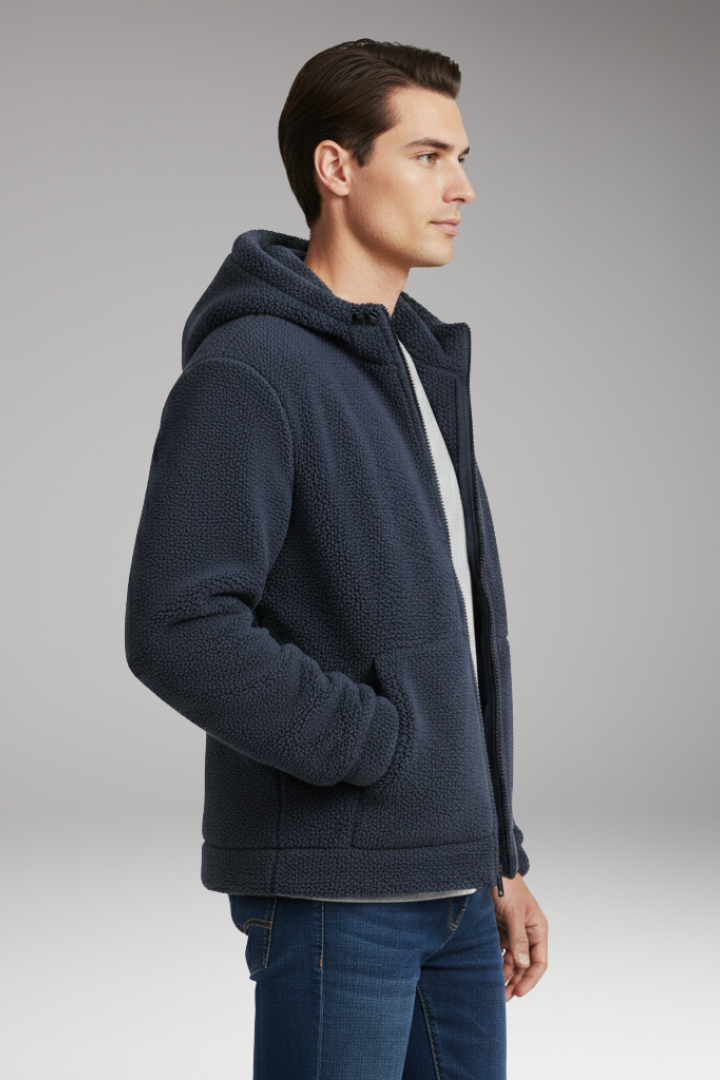 Men’s Jacket with Hooded Neckline and Zipper Closure