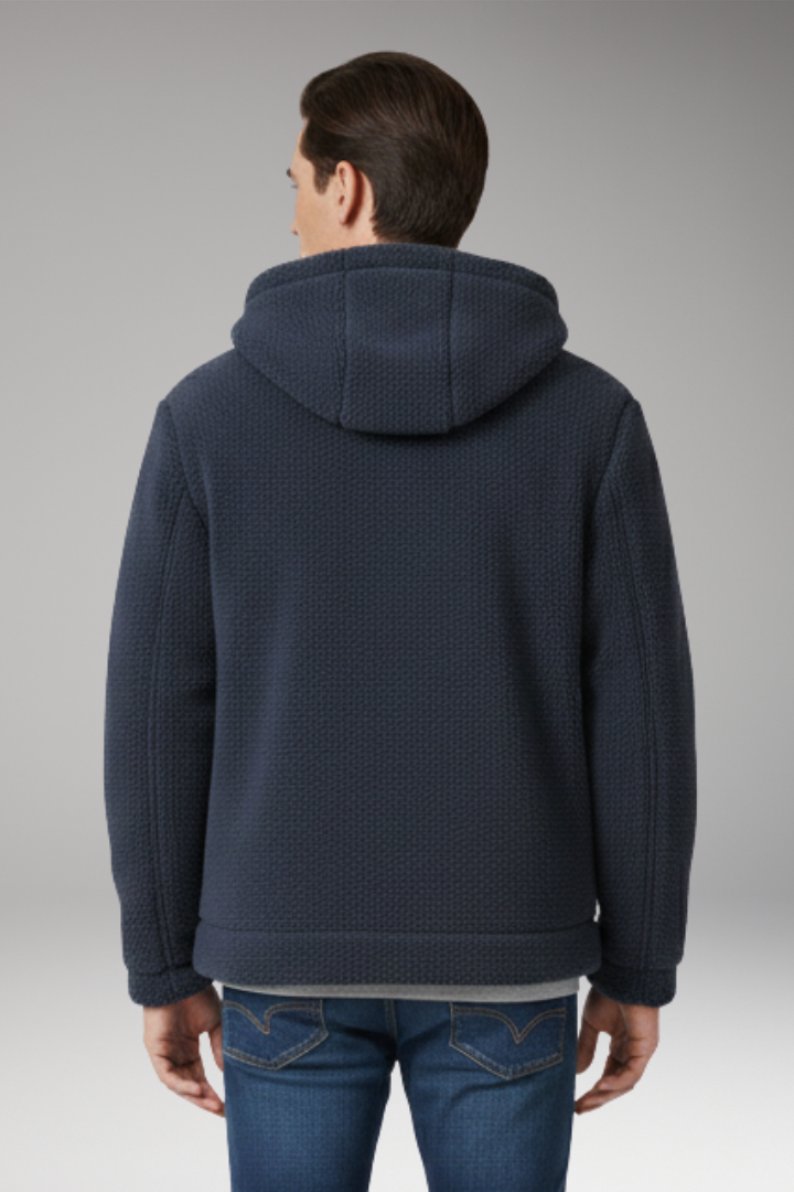 Men’s Jacket with Hooded Neckline and Zipper Closure