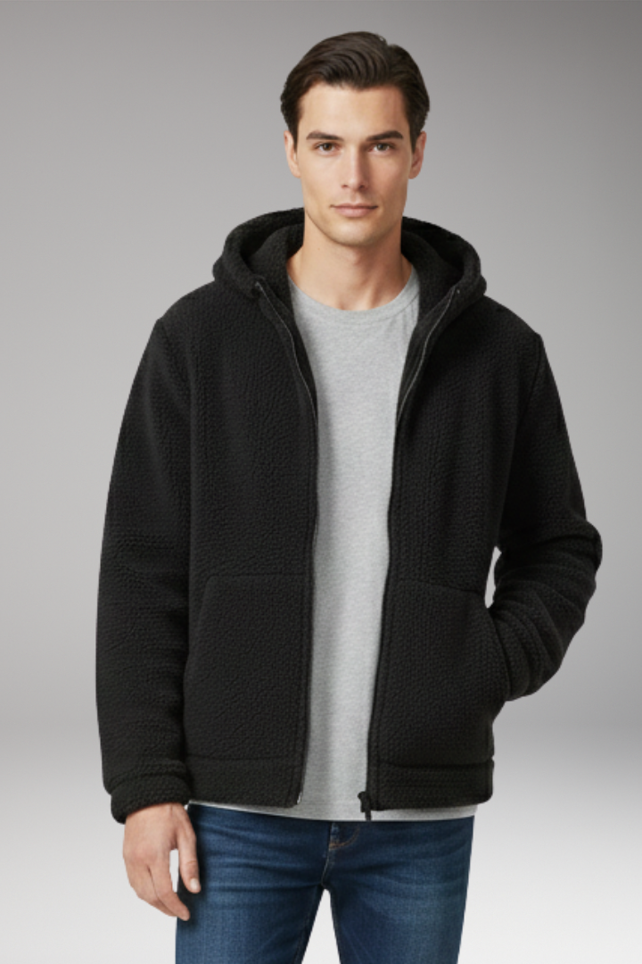Men’s Jacket with Hooded Neckline and Zipper Closure