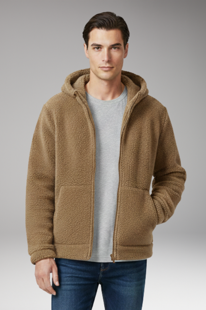 Men’s Jacket with Hooded Neckline and Zipper Closure