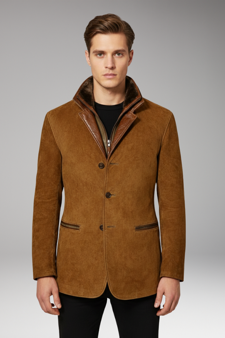 Men’s Jacket with Notched Collar and Button Fastening