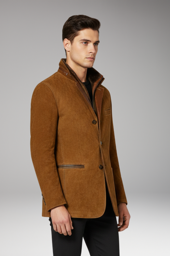 Men’s Jacket with Notched Collar and Button Fastening