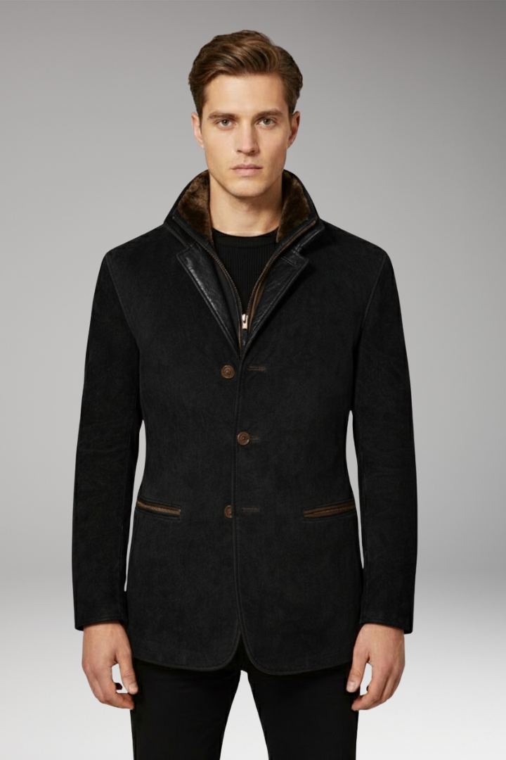 Men’s Jacket with Notched Collar and Button Fastening