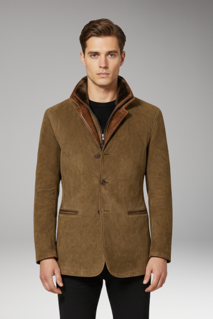 Men’s Jacket with Notched Collar and Button Fastening