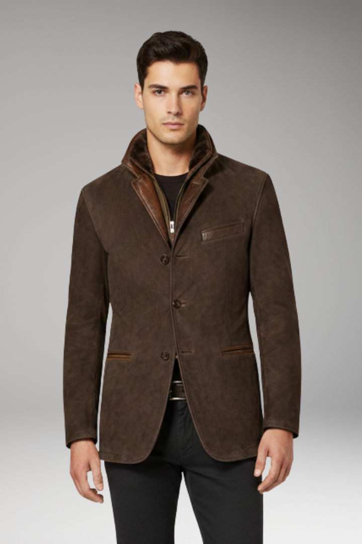 Men’s Jacket with Notched Collar and Button Fastening