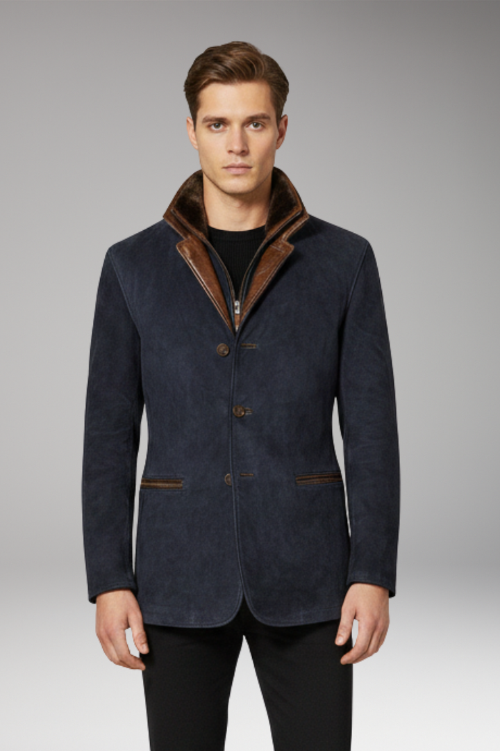 Men’s Jacket with Notched Collar and Button Fastening