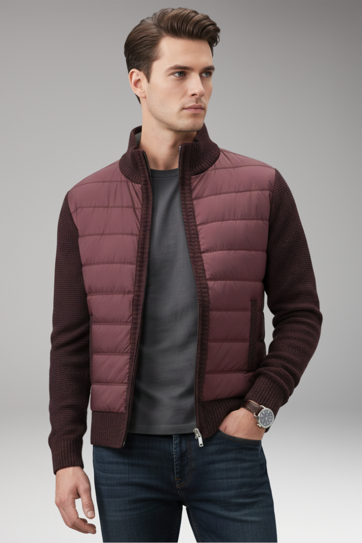 Men’s Jacket with Quilted Body and Knitted Sleeves