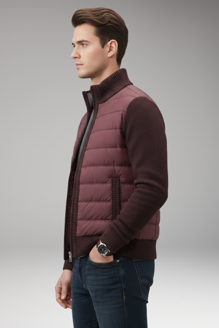 Men’s Jacket with Quilted Body and Knitted Sleeves