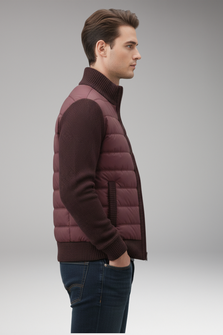 Men’s Jacket with Quilted Body and Knitted Sleeves