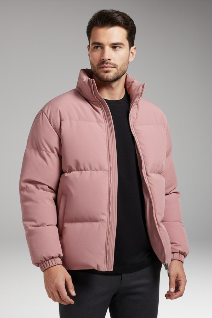 Men’s Jacket with Quilted Surface and Zipper Closure