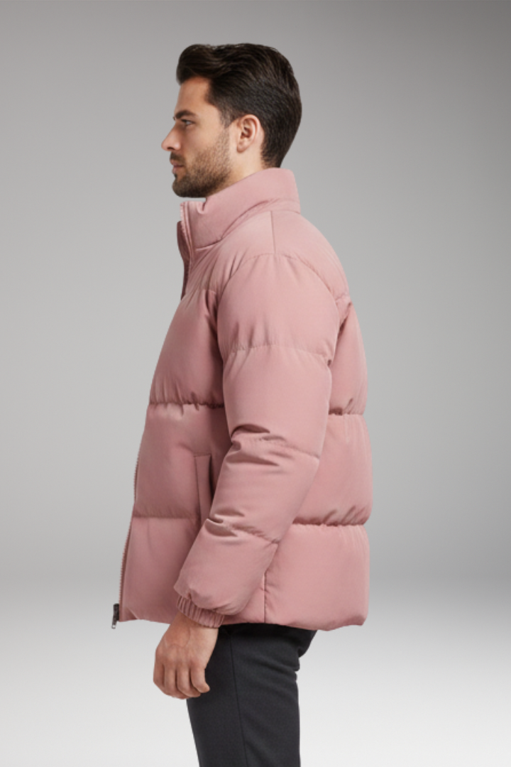 Men’s Jacket with Quilted Surface and Zipper Closure