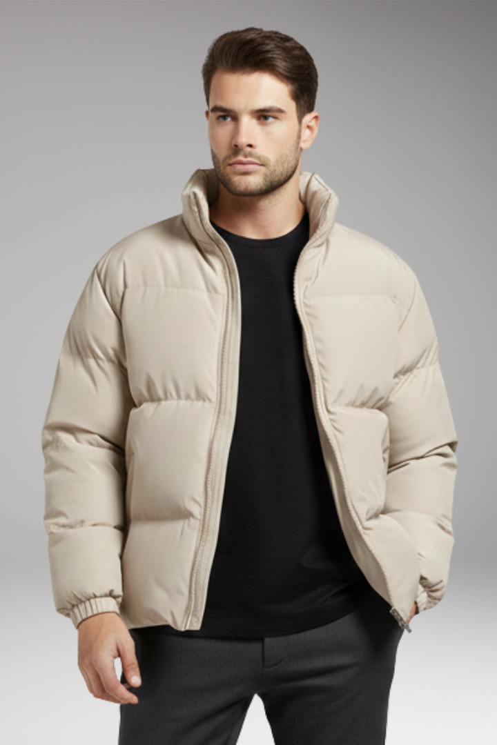 Men’s Jacket with Quilted Surface and Zipper Closure