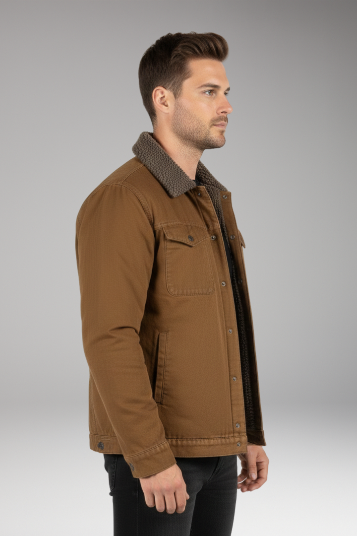 Men’s Jacket with Sherpa Lining and Woven Outer