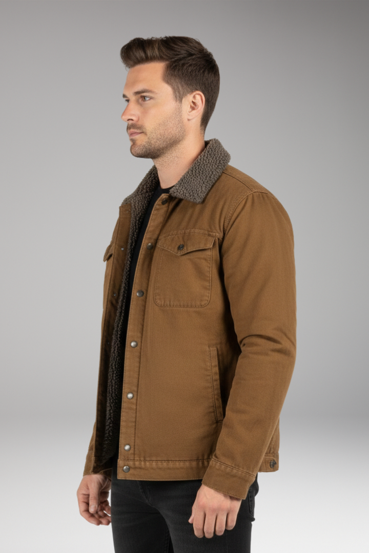 Men’s Jacket with Sherpa Lining and Woven Outer