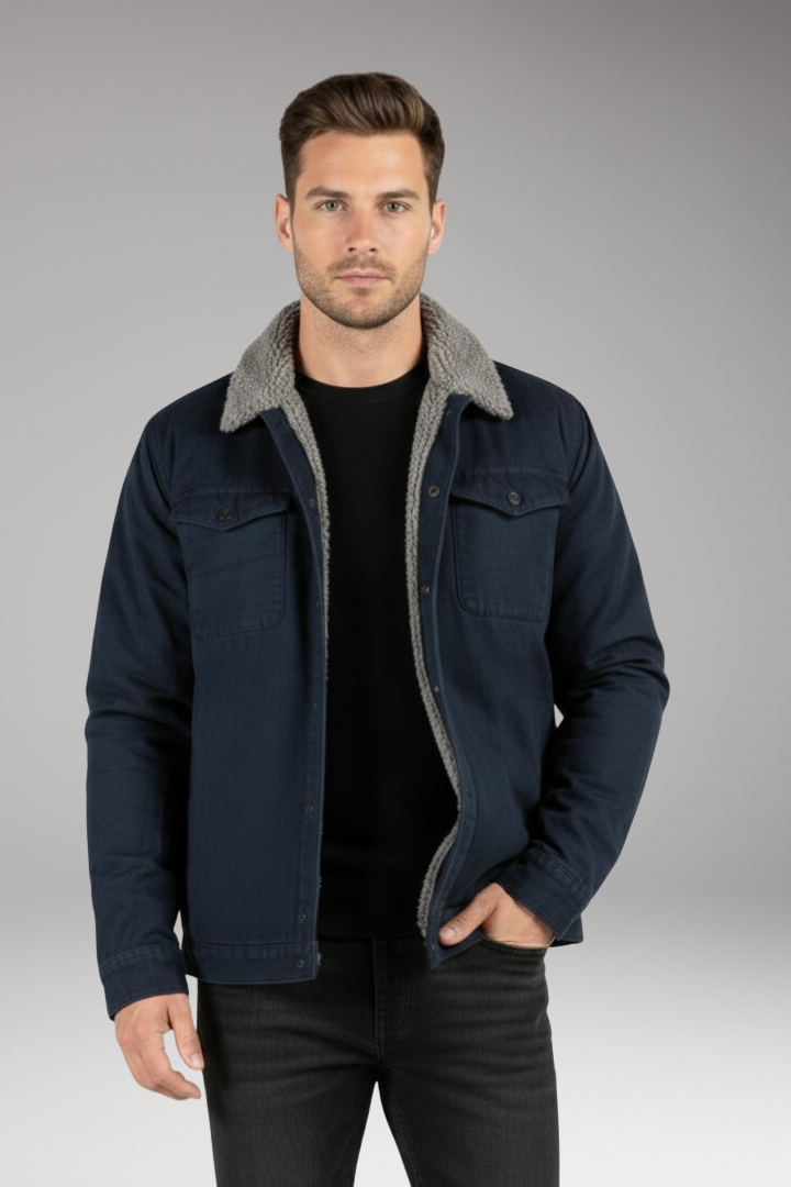 Men’s Jacket with Sherpa Lining and Woven Outer