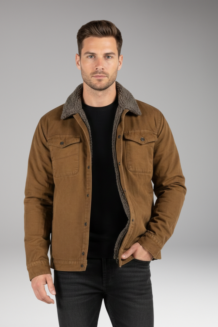 Men’s Jacket with Sherpa Lining and Woven Outer