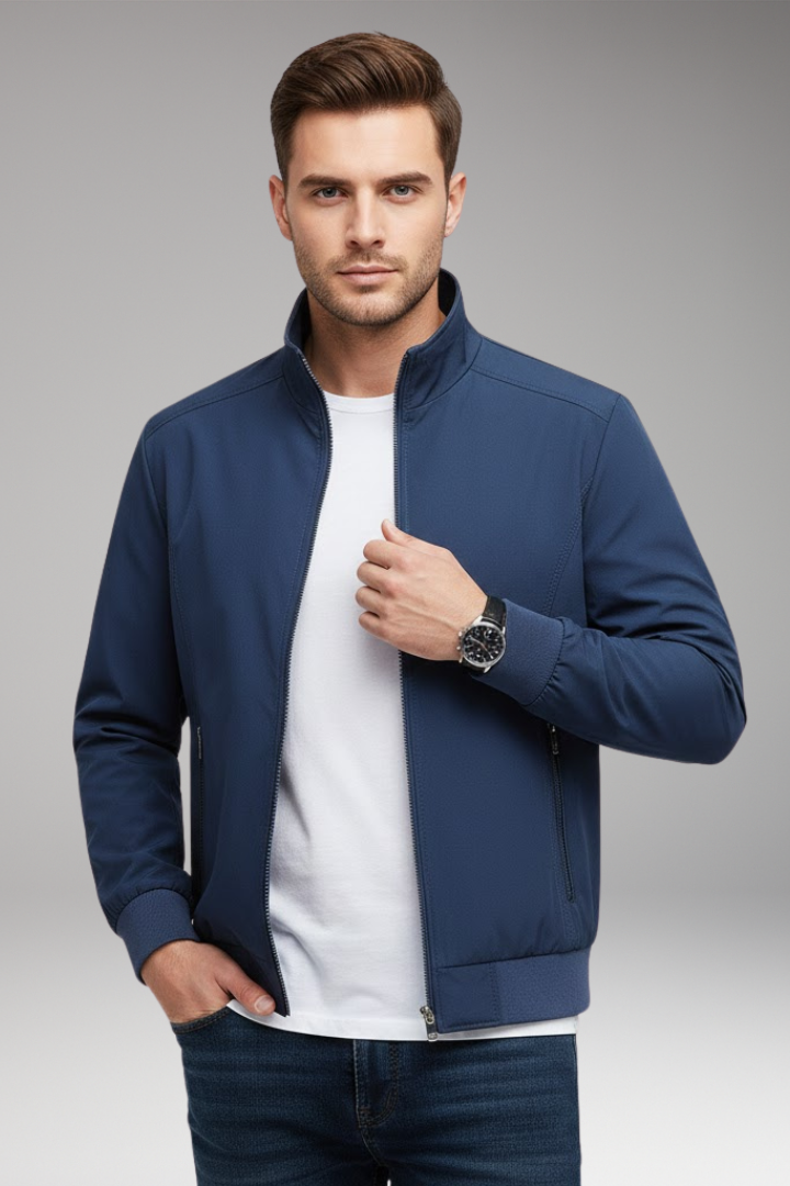 Men’s Jacket with Stand-Up Collar and Zip Closure