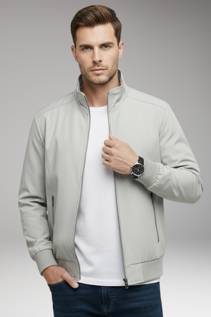 Men’s Jacket with Stand-Up Collar and Zip Closure