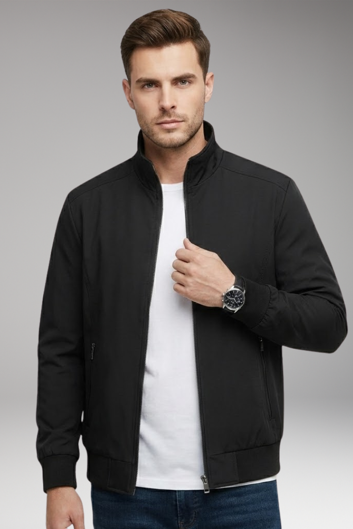 Men’s Jacket with Stand-Up Collar and Zip Closure