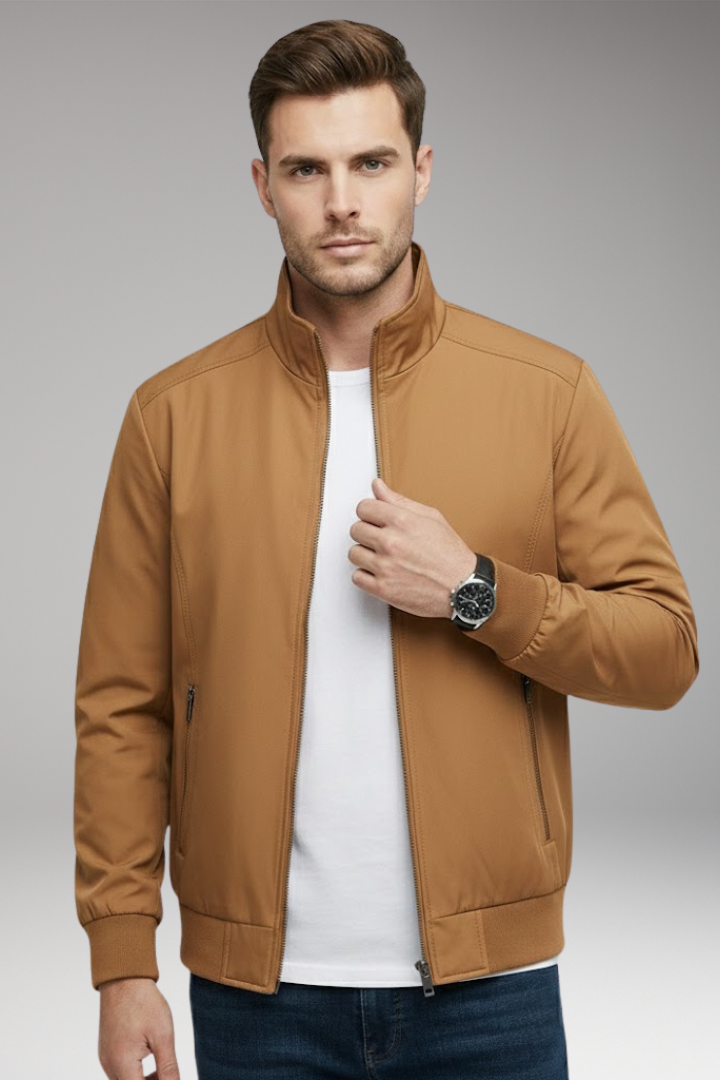 Men’s Jacket with Stand-Up Collar and Zip Closure