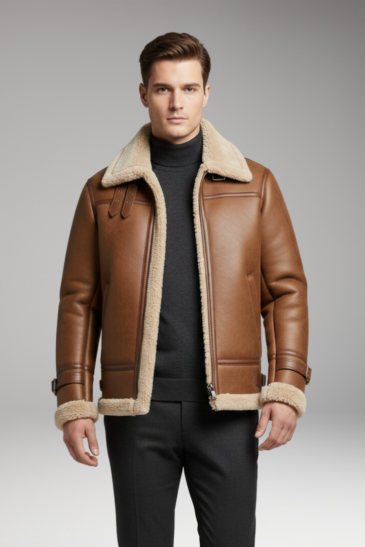 Men’s Jacket with Synthetic Collar and Front Zip
