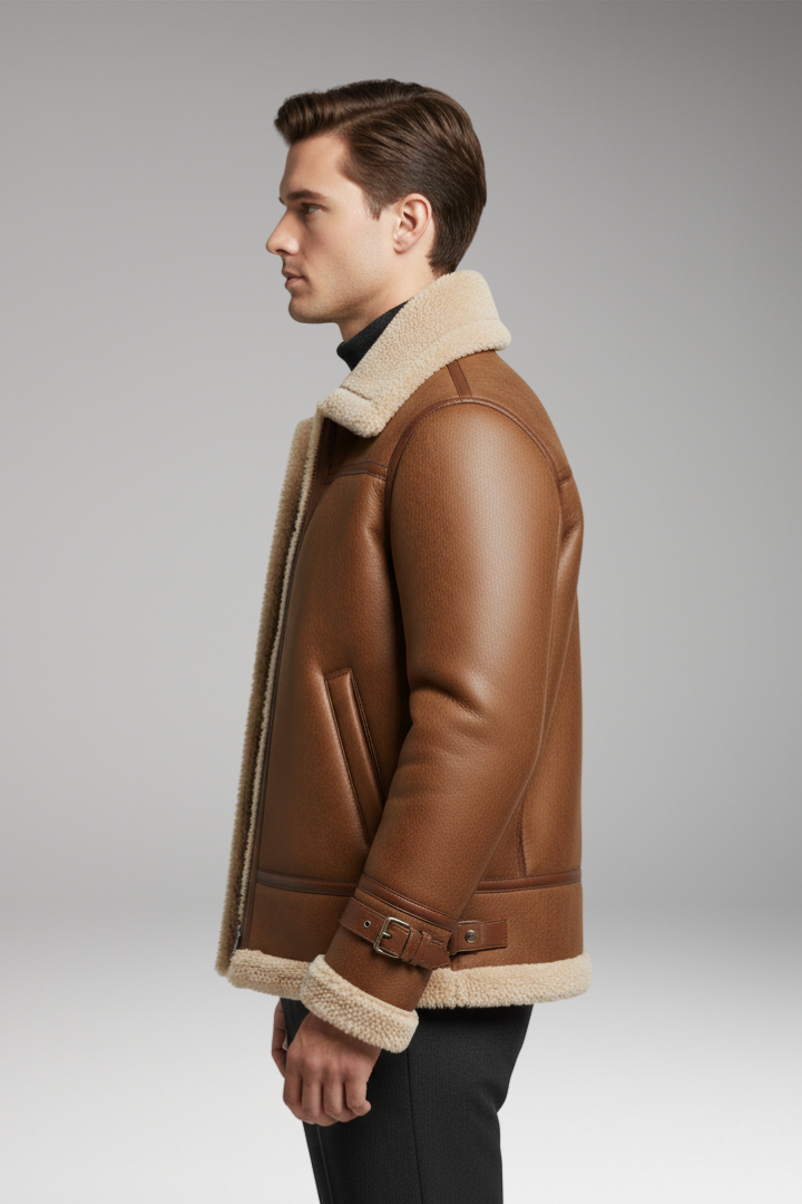 Men’s Jacket with Synthetic Collar and Front Zip
