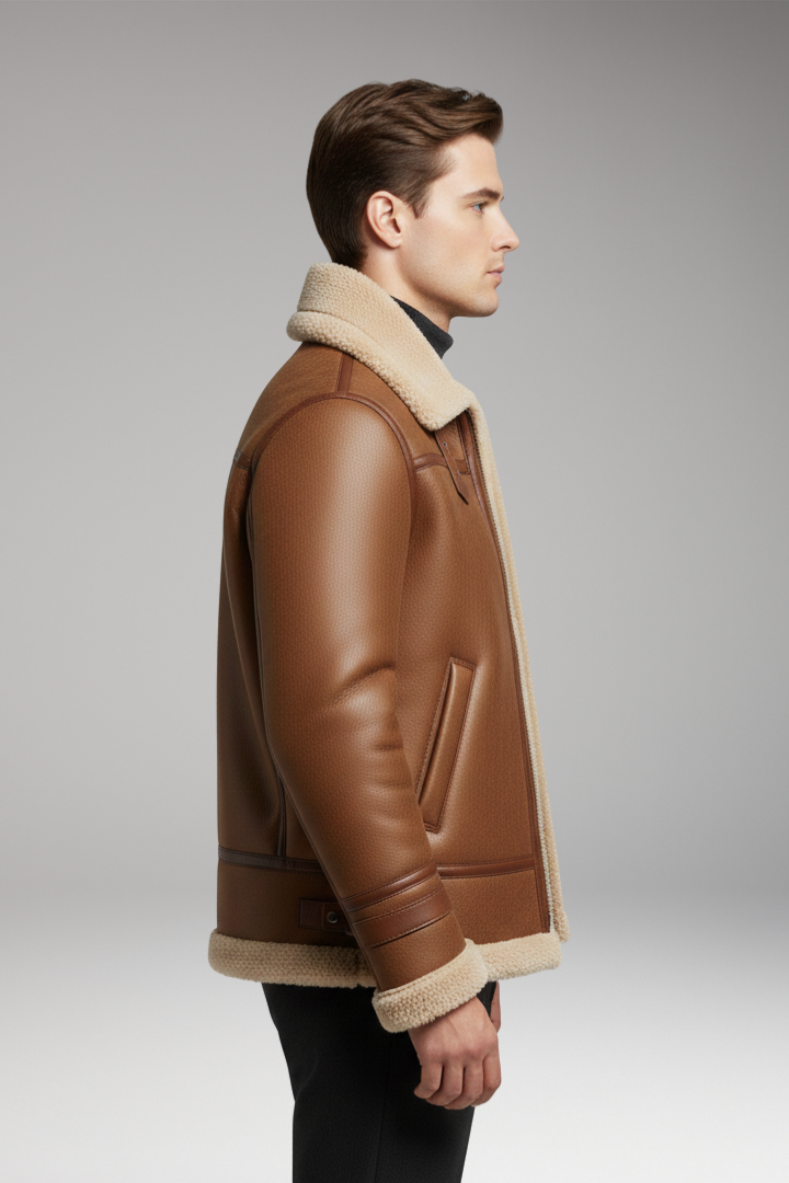 Men’s Jacket with Synthetic Collar and Front Zip
