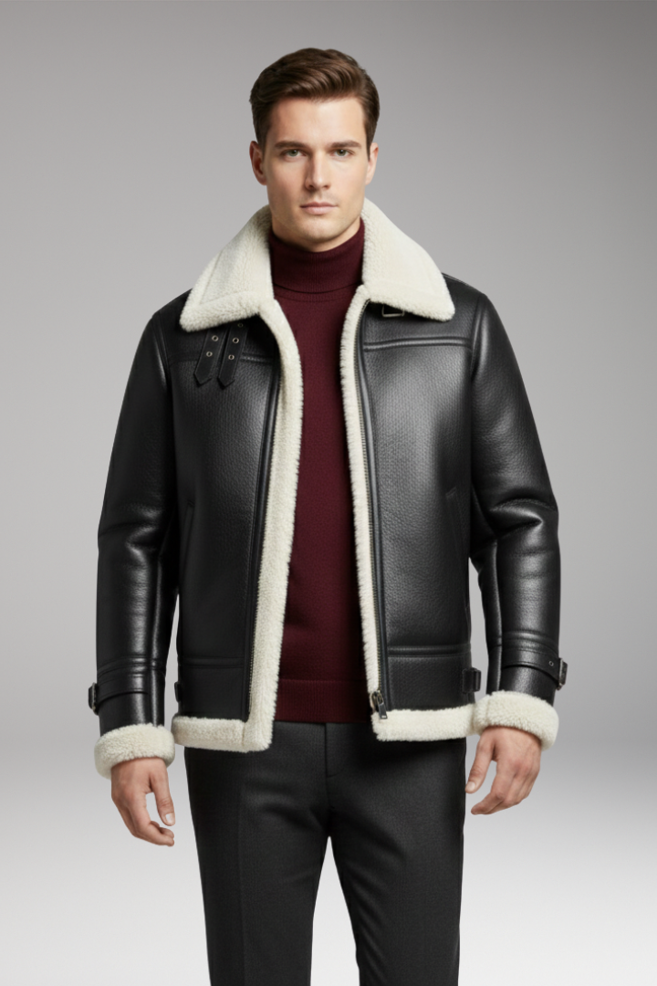 Men’s Jacket with Synthetic Collar and Front Zip