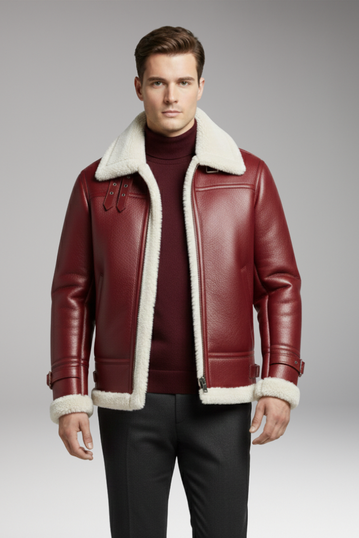 Men’s Jacket with Synthetic Collar and Front Zip