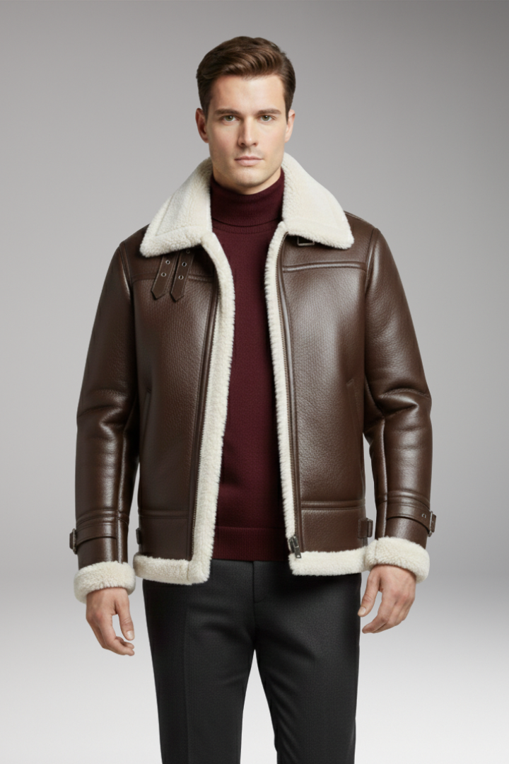 Men’s Jacket with Synthetic Collar and Front Zip