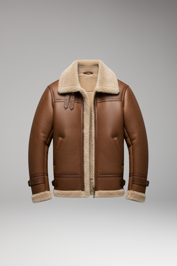 Men’s Jacket with Synthetic Collar and Front Zip